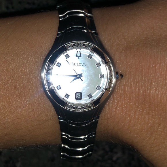 Vintage Bulova silver diamond watch women crystal